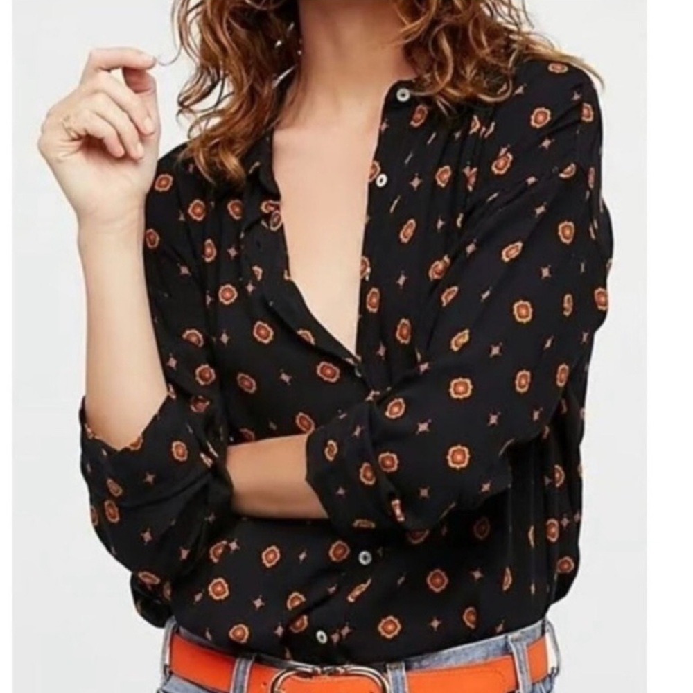 Free People Black Pattern Button Down - image 2
